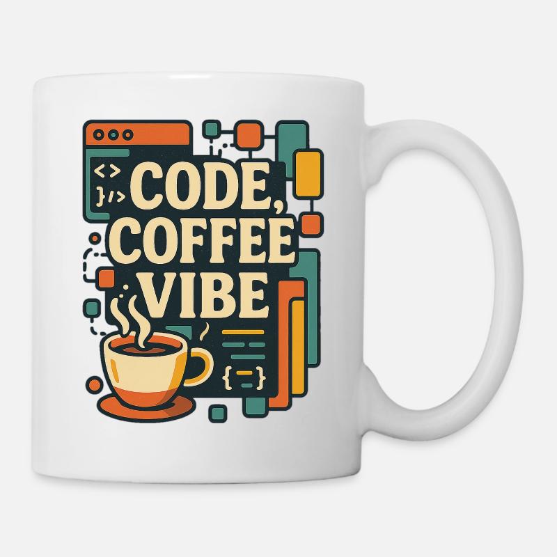 Code Coffee Vibe – T-shirt Programmeur drôle - Mug blanc - blanc