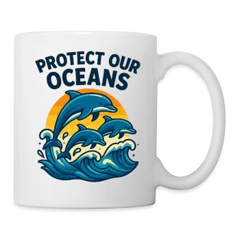 Protect Our Oceans – Delfin Schutz Shirt Meereslie - Tasse - Weiß - Rechts