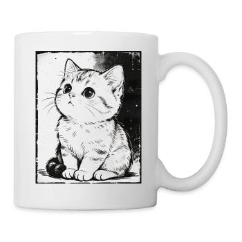 Croquis de chat noir et blanc - Mug blanc - blanc - Droite
