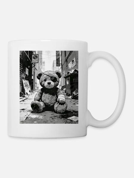 Teddy bear with eye patch near road - Mug - white
