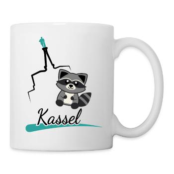 Kassel Waschbär trifft Herkules – Süßes Stadtmotiv - Tasse - Weiß - Rechts