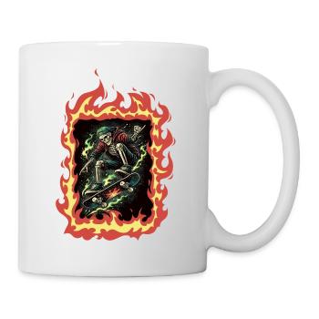 Flammen Skelett Skateboard - Tasse - Weiß - Rechts