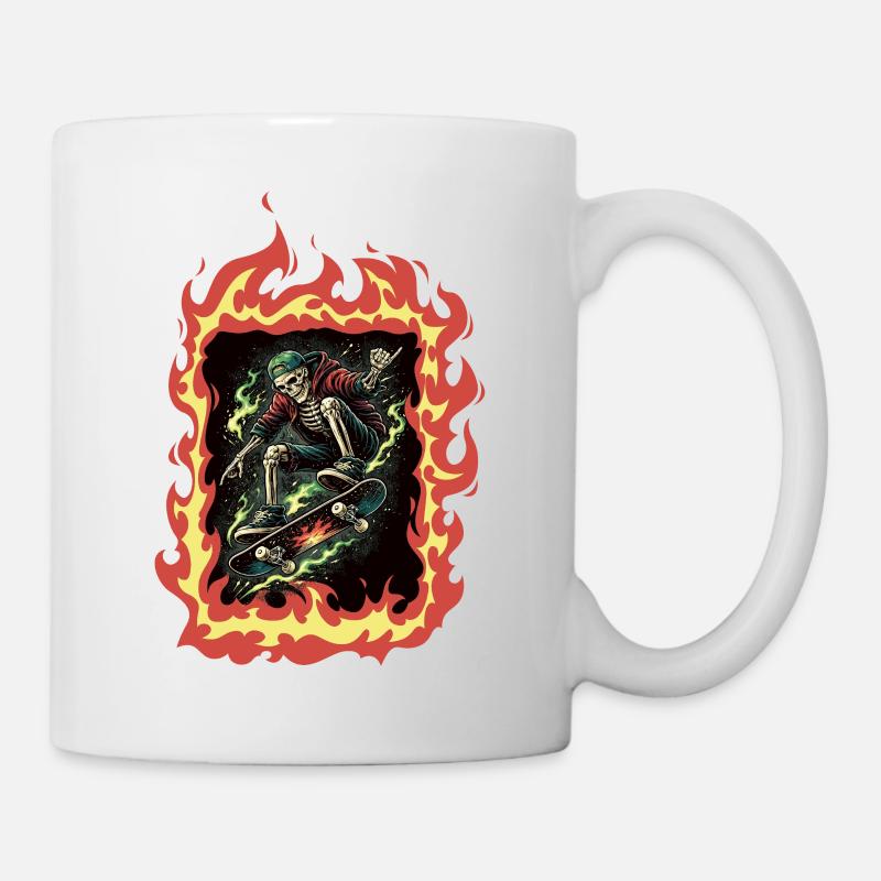 Skateboard Squelette Flames - Mug blanc - blanc