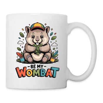 Buntes Wombat Cartoon mit Blättern - Tasse - Weiß - Rechts