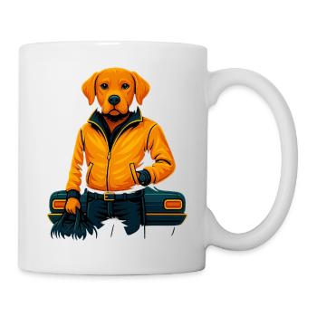 Cool Dog in Orange Jacket – Stylish Labra - Mug - white - Right