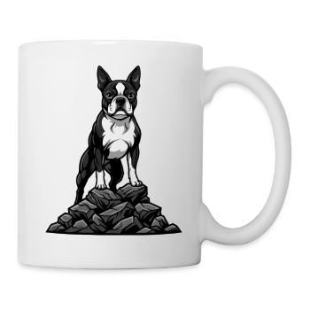 Boston Terrier Dog on Rock Tuxedo Portrait - Mug - white - Right
