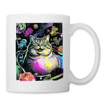 Dicke Weltraum Katze - Tasse - Weiß - Rechts