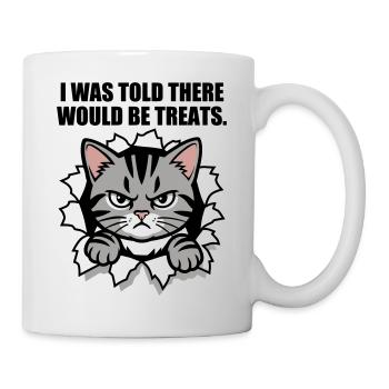 Unzufriedene Katze sucht Leckerlis - Tasse - Weiß - Rechts