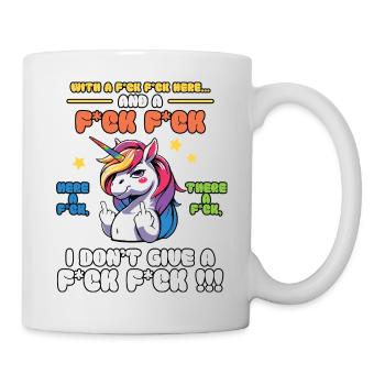 Buntes Einhorn mit frechem Spruch Old Mcdonald - Tasse - Weiß - Rechts