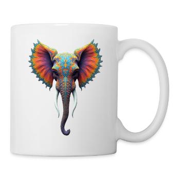 Regenbogen-Verzierter Elefantenkopf - Tasse - Weiß - Rechts