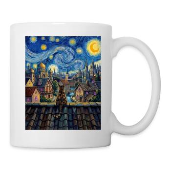Tabby Cat Starry Night Village Art - Mug - white - Right