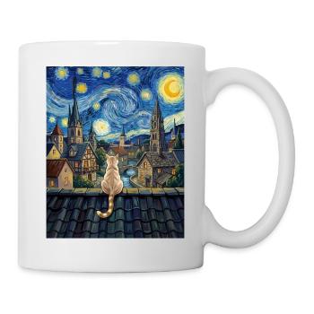Chat de la Nuit étoilée surplombant l’art du village - Mug blanc - blanc - Droite