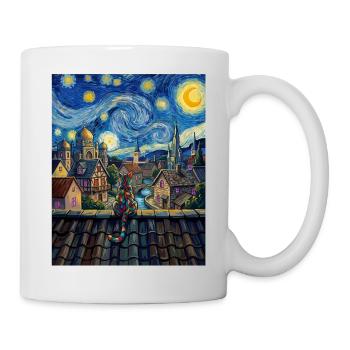 Regenbogenkatze Sternennacht Van Gogh Kunst - Tasse - Weiß - Rechts