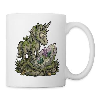Lustiges Stein-Einhorn-Statuen-Moos-Fantasy-Design - Tasse - Weiß - Rechts