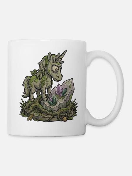 Lustiges Stein-Einhorn-Statuen-Moos-Fantasy-Design - Tasse - Weiß