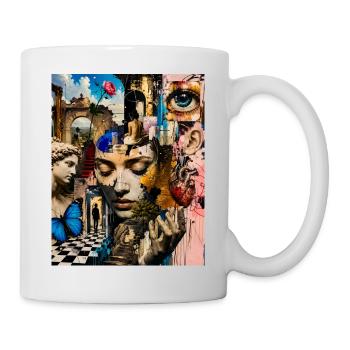Surreales Collage-Porträt - Tasse - Weiß - Rechts