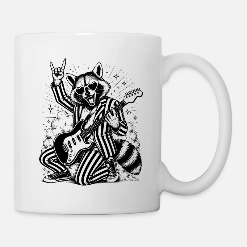 Raccoon with Guitar Motif - Mug - white