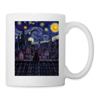 Mitternachtskatze über wirbelnder Skyline - Tasse - Weiß - Rechts