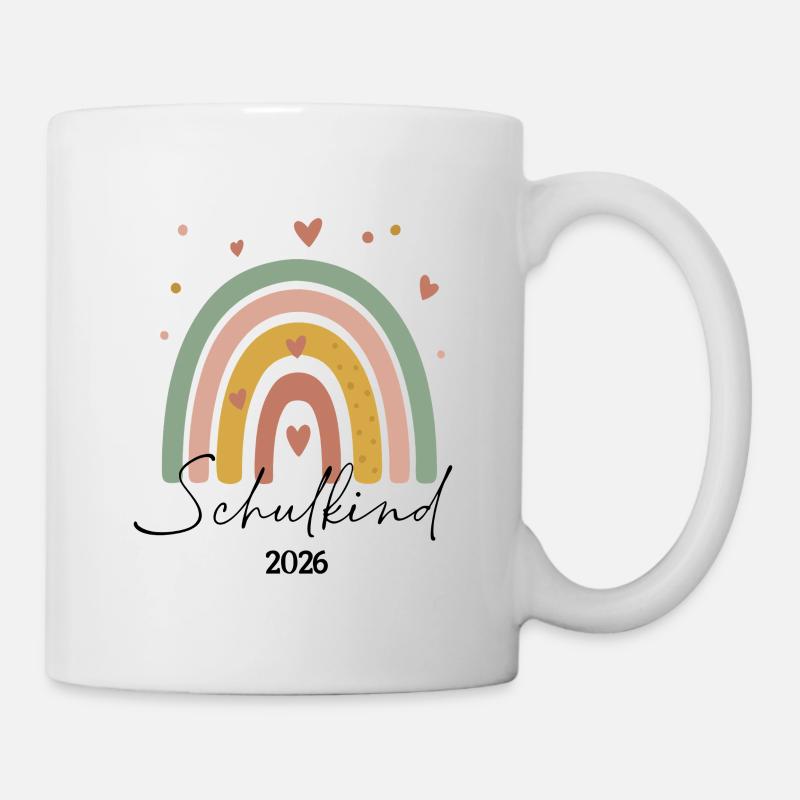 Schulkind 2026 Pastellregenbogen mit Herz - Tasse - Weiß