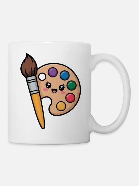 Pinceau de peintre et palette de peintures - Mug blanc - blanc