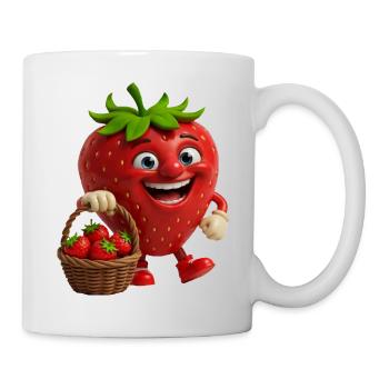 Erdbeere mit Gesicht - Tasse - Weiß - Rechts