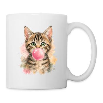 Katze mit rosa Kaugummiblase - Tasse - Weiß - Rechts