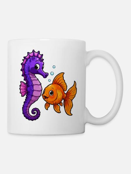 Seepferdchen trifft Goldfisch Freundschaft - Tasse - Weiß