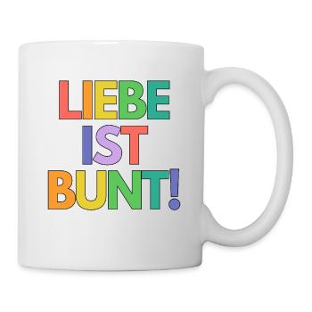 Liebe ist bunt Regenbogen Typo - Tasse - Weiß - Rechts