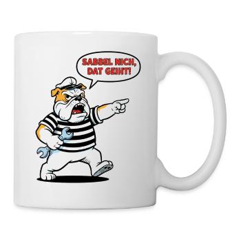 Sabbel nich, dat geiht! Bulldogge Handwerker - Tasse - Weiß - Rechts