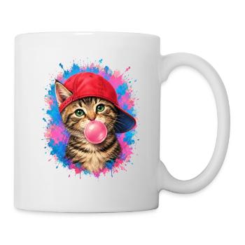 Cool cat with cap and chewing gum - Mug - white - Right