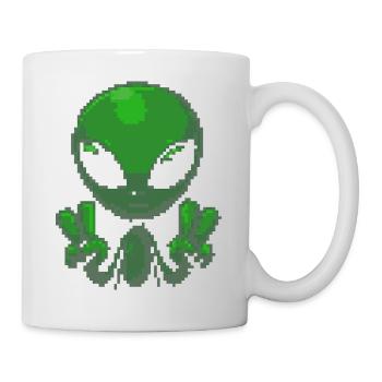 Pixel Green Alien Peace Sign - Mug - white - Right