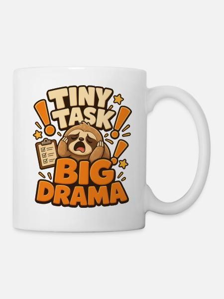Tiny Task Big Drama Faultier - Tasse - Weiß