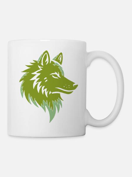 Waldwolf Silhouette Grün Akzente - Tasse - Weiß