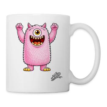 Rosa Monster mit fröhlichem Auge - Tasse - Weiß - Rechts