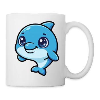 Dessin animé Dauphin Rieur Bleu - Mug blanc - blanc - Droite
