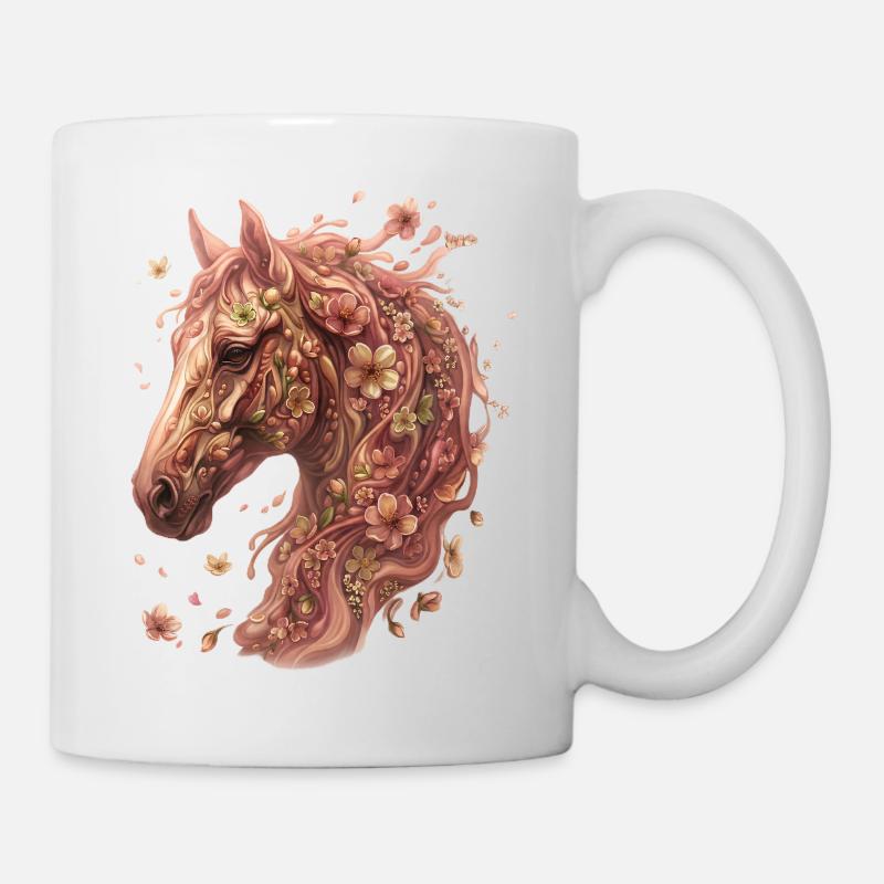Tête de cheval flore avec des fleurs - Mug blanc - blanc