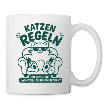 Katzen regeln konsequent Humor - Tasse - Weiß - Rechts
