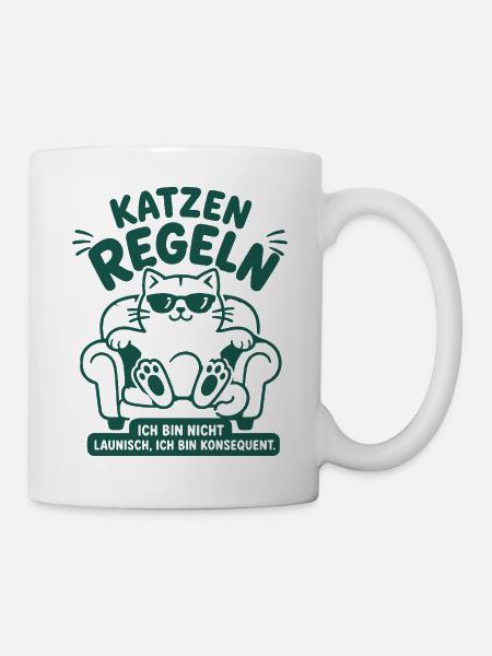 Katzen regeln konsequent Humor - Tasse - Weiß