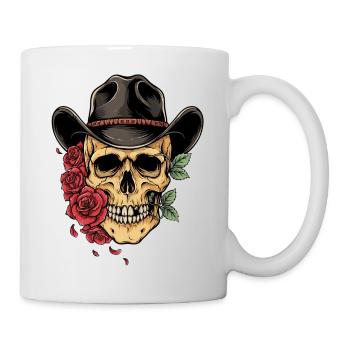 Skull Skull Cowboy Hat Red Roses Western - Mug - white - Right
