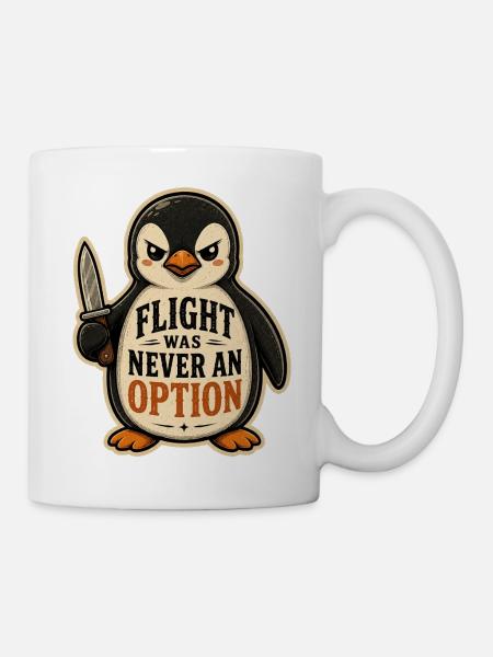 Flight Was Never An Option Mutiger Pinguin Messer - Tasse - Weiß