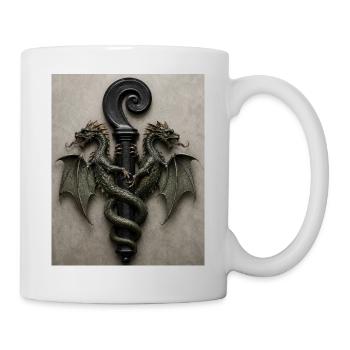 Drachen um den Griffstab - Tasse - Weiß - Rechts