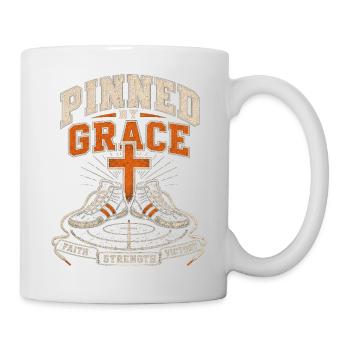 Pinned By Grace Christian Wrestler Faith - Mug - white - Right