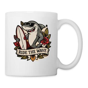 Ride the wave - Hai Surf Design - Tasse - Weiß - Rechts