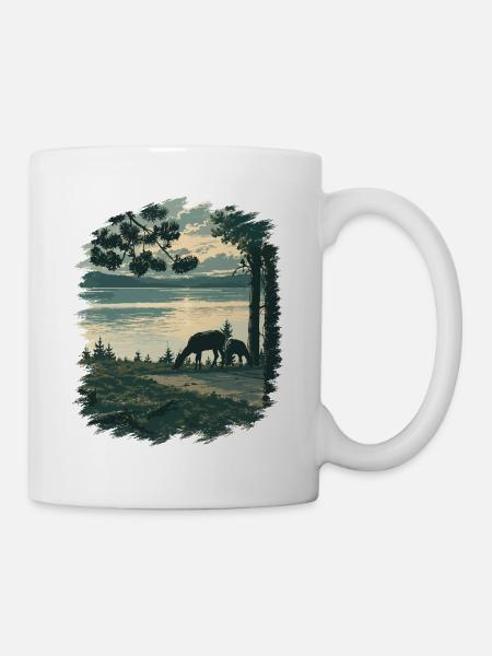 Dusk at Yellowstone Lake Wildlife Scene - Mug - white