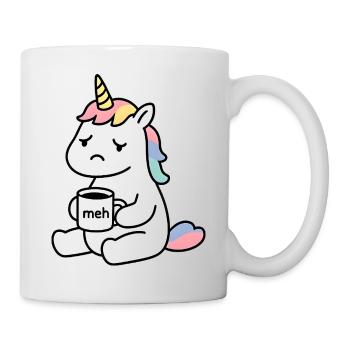 Depressives Einhorn mit betrunkenem 'meh'-Humor - Tasse - Weiß - Rechts