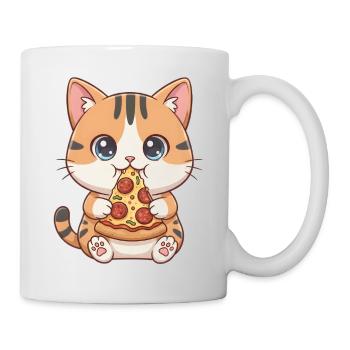Chat mangeant de la pizza - Mug blanc - blanc - Droite