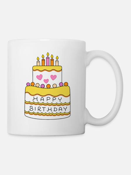 Colorful birthday cake with hearts - Mug - white