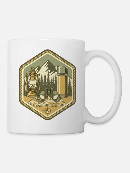 Bergcamping Patch: Lager & Karte - Tasse - Weiß