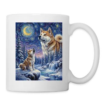 Howling to the Moon Meme Animal Dog Akita Inu - Mug - white - Right