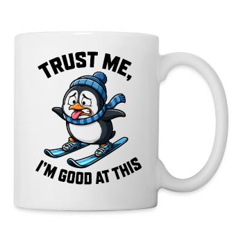 Pinguin Skifahrer Quirky Cartoon Spruch - Tasse - Weiß - Rechts